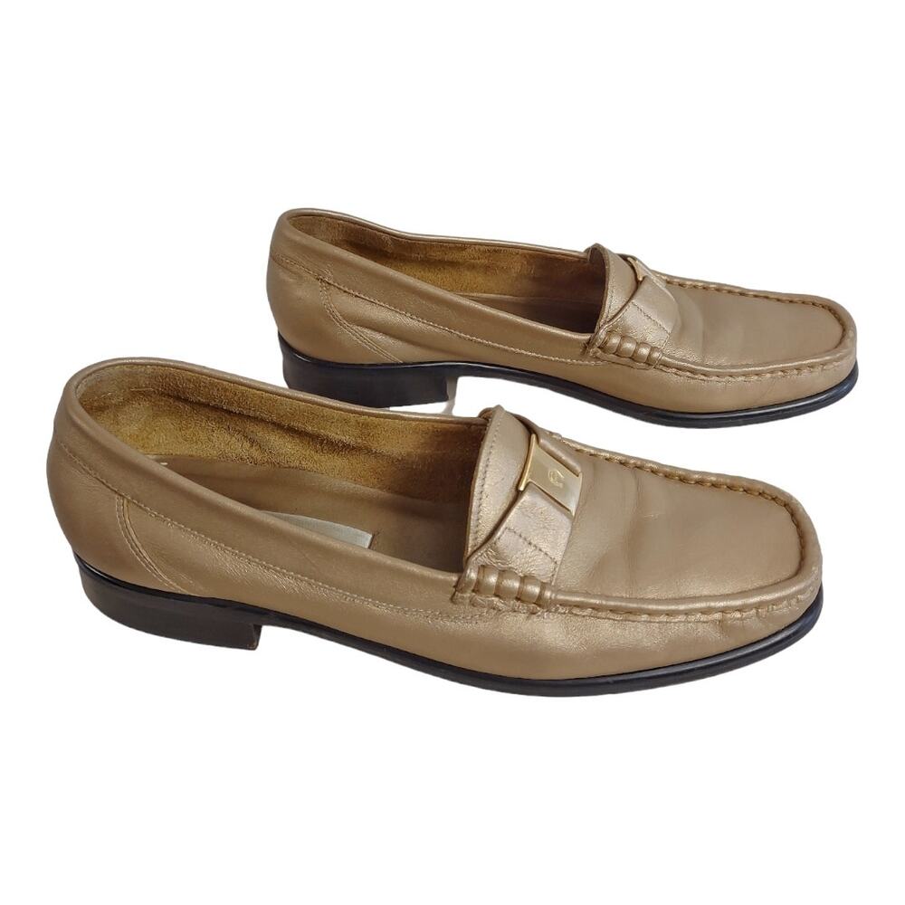 ETIENNE AIGNER Bronze Shimmer Penny Loafers Sz 9 Business Casual Preppy Classic - Picture 5 of 13